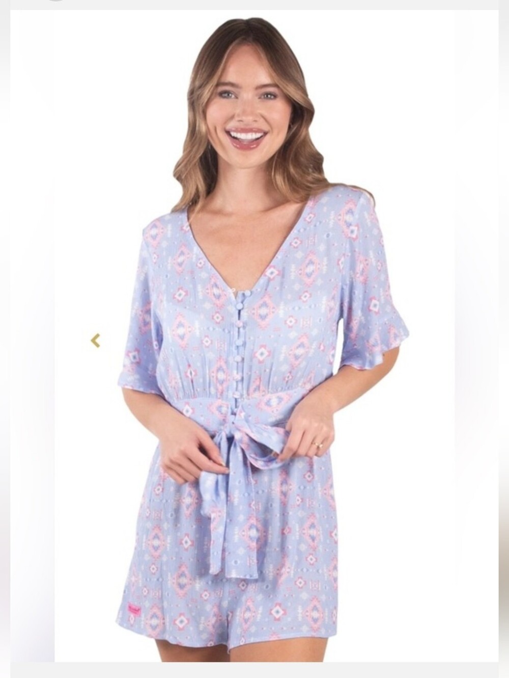 Simply Southern Blue & Pink Printed Tie-Waist Romper